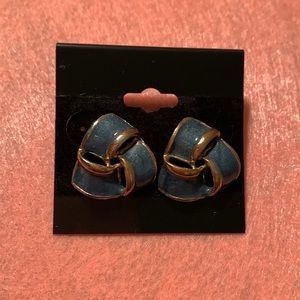 Vintage blue & gold tone post earrings